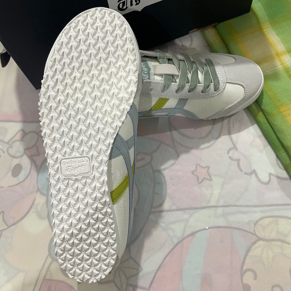 Onitsuka Tiger by Asics White with Light Gray and Lime Accent Sneakers - Picture 8 of 10